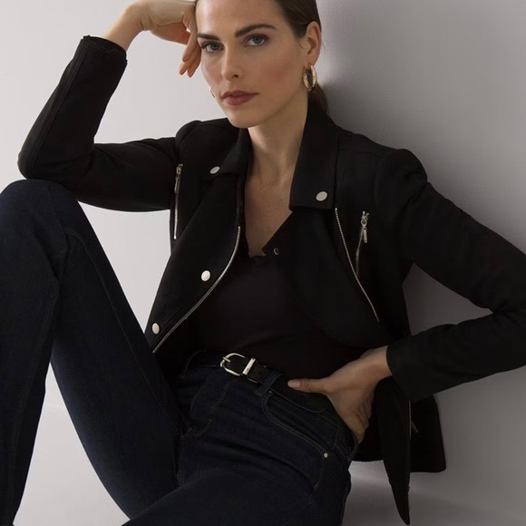 White House Black Market Black Vegan Suede Motor Jacket - Picture 2 of 9